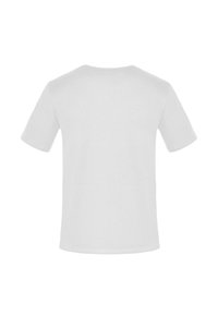 Weißes T-Shirt mit kurzen Ärmeln aus Baumwolle, mit einem klassischen Rundhalsausschnitt und einer glatten Textur ohne sichtbare Muster oder Akzente.