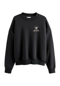 Sort sweatshirt med ribbet rund hals og manchetter. Har et lille hvidt og gyldent kranie- og korsbenlogo på brystet. Blødt stof.
