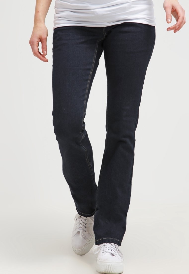 Tajta mörkblå jeans i denim-material med rakben-design, med kontrasterande sömnad och midjehög linning.