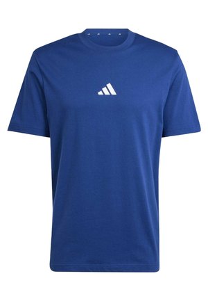 Blå bomulds T-shirt med korte ærmer og rund halsudskæring. Hvidt logo i form af tre diagonale striber på brystet.
