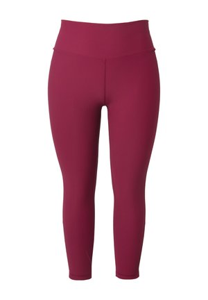Burgunderfarbene Rippleggings mit hohem Bund, ausgestattet mit einer glatten Textur und einem langen Schnitt. Keine Muster oder sichtbaren Beschläge.