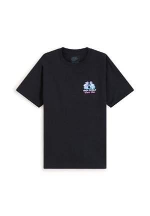Black short-sleeve t-shirt with a small colorful graphic and "Vans Family Since 1966" text on the left chest.