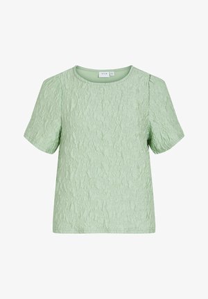 Blouse texturée vert clair à manches courtes avec encolure ronde et plis d'épaule subtils, de la marque VILA.