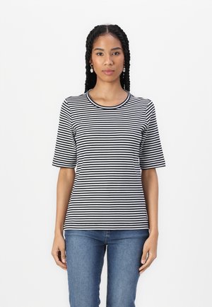 STRIPED CREW NECK - Nyomott mintás póló - off white/navy