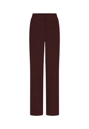 Bordeaux wijde broek met een gestructureerde afwerking, voorzien van een ritssluiting aan de voorkant en strakke lijnen, gemaakt van zachte stof.