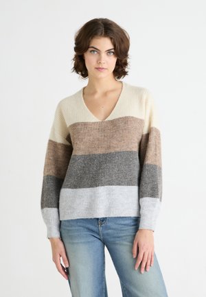 VMDESMA V NECK - Strikkegenser - birch/silver mink/medium grey melange/light grey melange