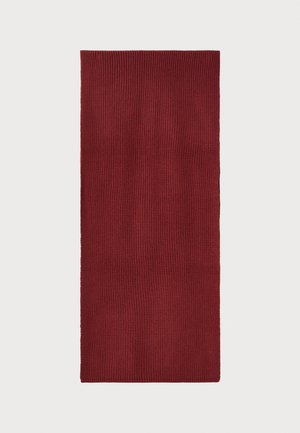 Scarf bordeaux a coste realizzata in tessuto lavorato a maglia, con forma rettangolare, superficie testurizzata e bordi uniformi.