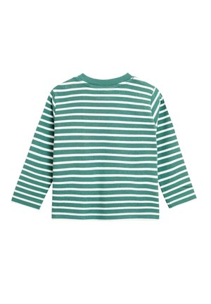 Dugih rukava T-shirt u zeleno-bijelim prugama, s crew izrezom i mekanom tkaninom glatke teksture.