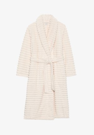 Pehmeast, tekstuuriga roosast riidest hommikumantlist, millel on sooniline muster, krae ja nööritav vöö. Omab pikki varrukaid ja põlvepikkust lõiget.