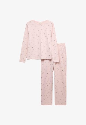 Set de pyjama en coton de couleur rose doux avec une chemise à manches longues et un pantalon assorti. Doté d'un motif floral répétitif et fantaisiste.