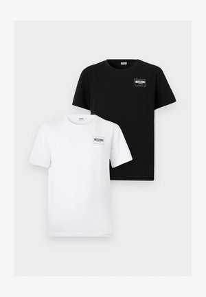 Kaks tükist koosnev ümar kaelusega T-särkide komplekt, üks must ja üks valge, mõlemal väike "Moschino Active" logo vasaku rinnakorvi ülemisel osal.