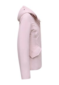 Lichtroze hoodie met een gladde textuur, zijzak en een getailleerd ontwerp. Voorzien van een ritssluiting aan de voorkant en zonder zichtbare patronen.