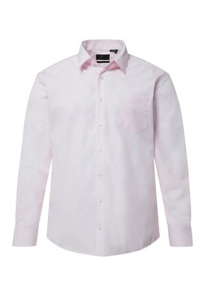 Camicia a maniche lunghe rosa chiaro con colletto a punta, chiusura con bottoni e una tasca sul petto. Realizzata in un morbido tessuto misto cotone.