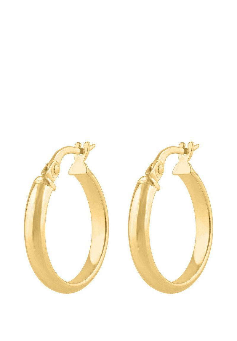 Náušnice zlaté kruhové s hladkým, zaobleným dizajnom. Majú bezpečné zapínanie a lesklý povrch, ktorý zdôrazňuje plynulý vzhľad.