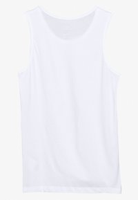 Vit ärmlös tanktopp i mjuk bomull, med en slät yta, rund halsringning och rak fåll.