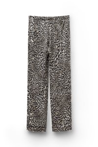 Hose mit weitem Bein im Schwarz-, Beige- und Weißtönen mit Leopardenmuster und elastischem Bund.