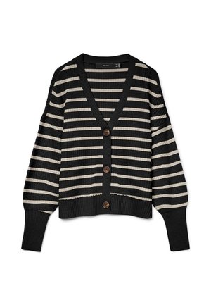 Vero Moda VMLEA V NECK CUFF - Chaqueta de punto - black/cloud dancer