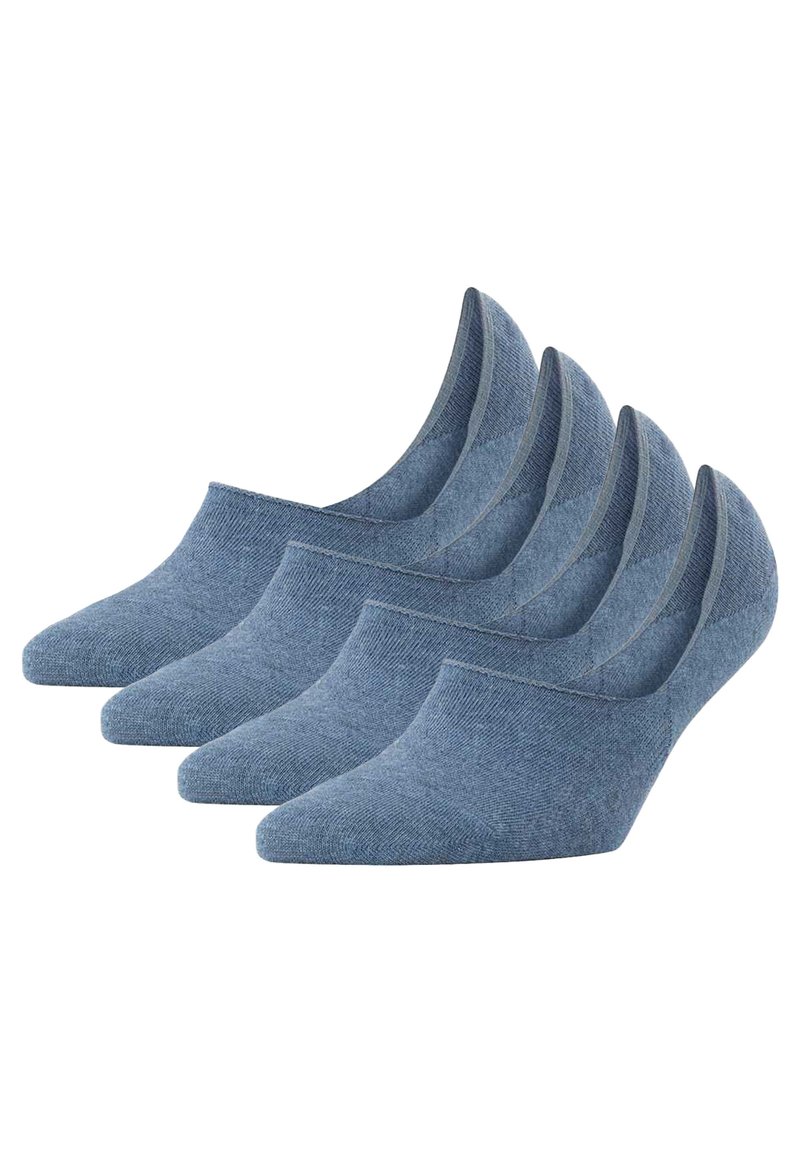 Cinco pares de calcetines de mezcla de algodón azul con un diseño de corte bajo, acabado texturizado y un ribete elástico suave.