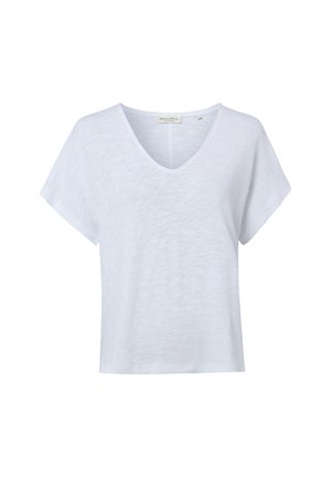 T-shirt bianca a maniche corte con scollo a V casual con vestibilità comoda, realizzata in tessuto leggero.