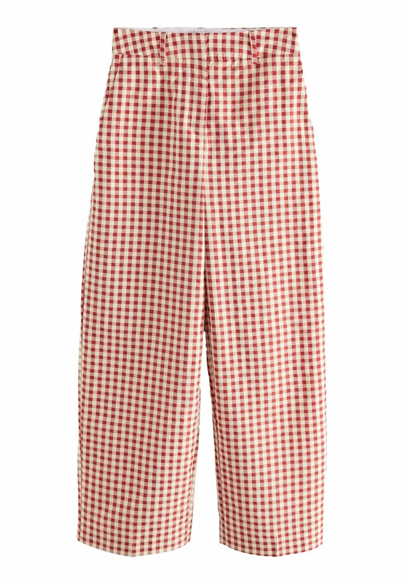 Weite Hose im roten und cremefarbenen Gingham-Muster, aus Baumwollstoff mit strukturiertem Finish und hoher Taille.