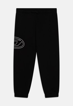 Pantaloni sportivi neri con vita regolabile tramite cordino, tasche laterali e polsini elastici. Presentano una grafica del logo bianco sulla coscia. Materiale in cotone.