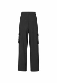 Hochgeschnittene Cargo-Hosen in Dunkelgrau, mit weitem Bein, doppelten Seitentaschen und zwei Gesäßtaschen. Hergestellt aus einem strukturierten Stoff.