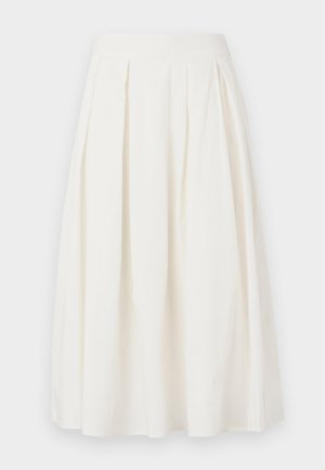 Balta plisētā svārku izgatavota no kokvilnas, ar vidēja garuma dizainu, gludu jostu un A formas siluetu.