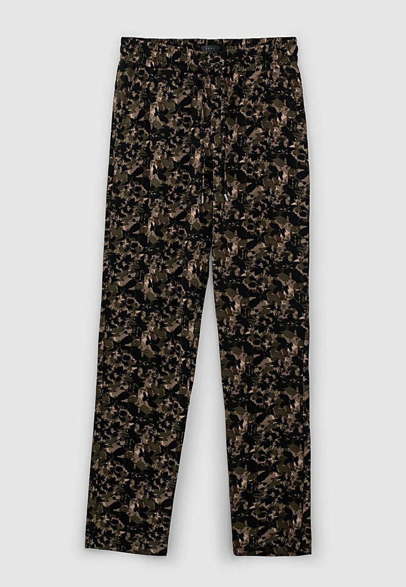 Camo-print broek met een elastische tailleband, met tinten groen, bruin en zwart; zachte stof met een relaxte pasvorm.