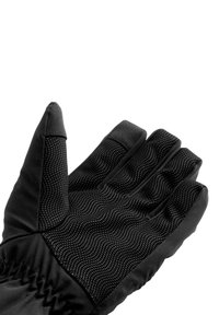 Zwarte handschoenen met een textuur voor grip op de palm en vingers, gladde buitenkant, en een strakke pasvorm om de pols.