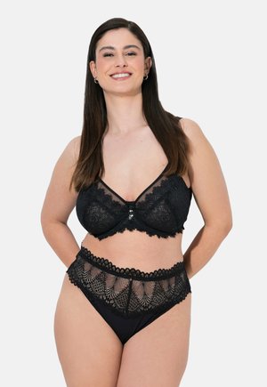 Ulla Popken, TRUYOU 3 PACK LACE PANEL THONGS - Tanga - grey magenta