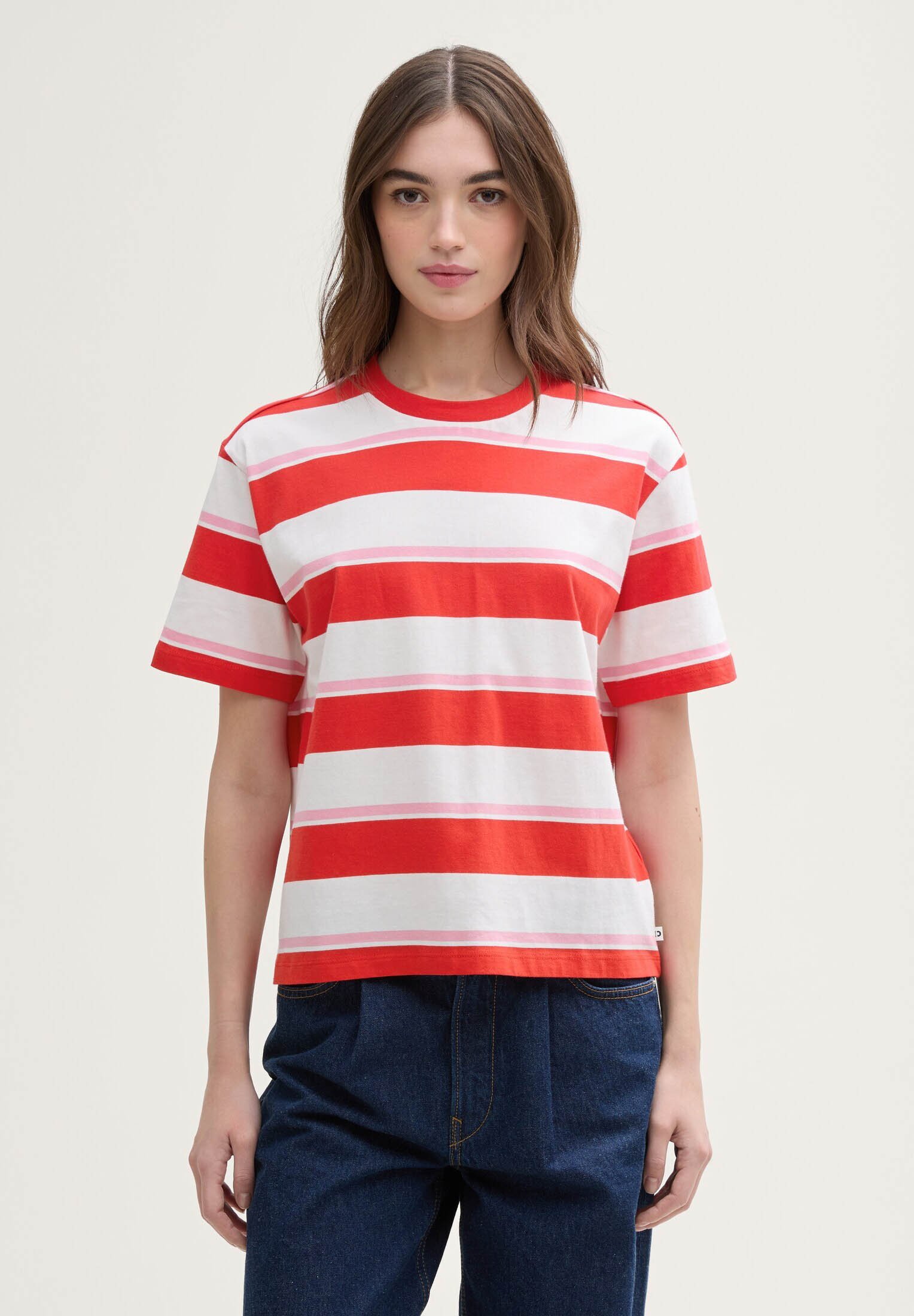 TOM TAILOR DENIM STRIPED BOXY - Print T-shirt - white red