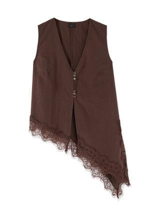 Oltre, BLUSA ASIMMETRICA CON PIZZO - Top - marrone