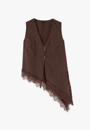 Oltre, BLUSA ASIMMETRICA CON PIZZO - Top - marrone
