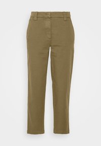 Olivgröna bomulls-chino byxor med flat front, bältesslingor, sidofickor och rak ben-design, som slutar strax ovanför ankeln.