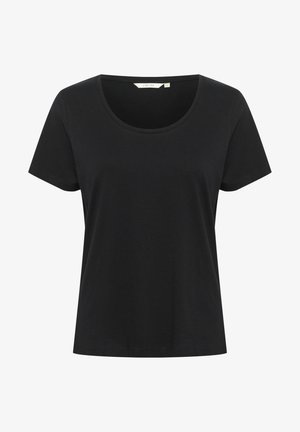 T-shirt noir à manches courtes, fabriqué en coton doux, avec un col rond et une coupe décontractée. Épaules sans couture et ourlet droit.