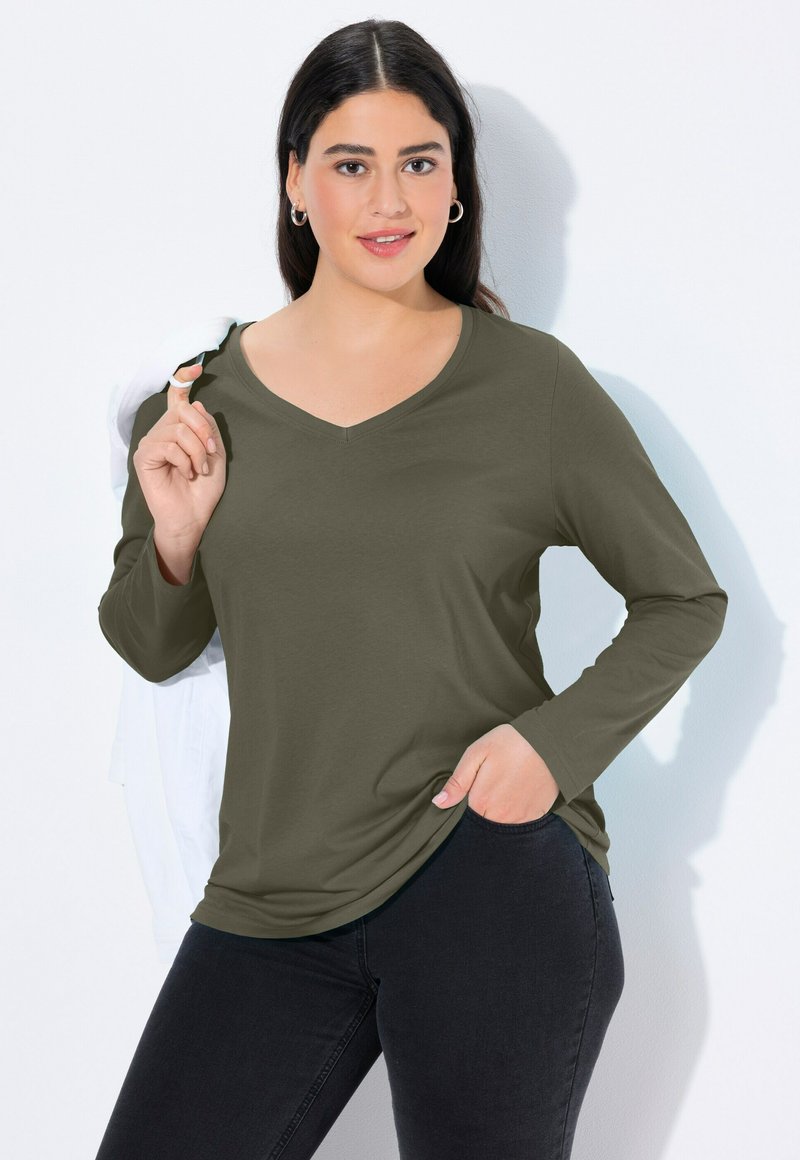 Maglia basic dal taglio normale con abbottonatura e maniche lunghe, blu notte scuro | Ulla Popken