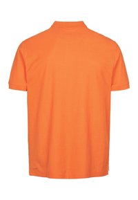 Lühikese varrukaga polo-särk erkoranžist puuvillast. Omadusteks on kraega kaelus, siidine tekstuur ja küljetõmblused äärel.