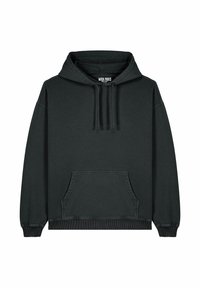 Hoodie noir en coton, doté d'une poche avant, d'une capuche avec cordon de serrage, de poignets et d'un ourlet côtelés. Design simple avec une coupe décontractée.