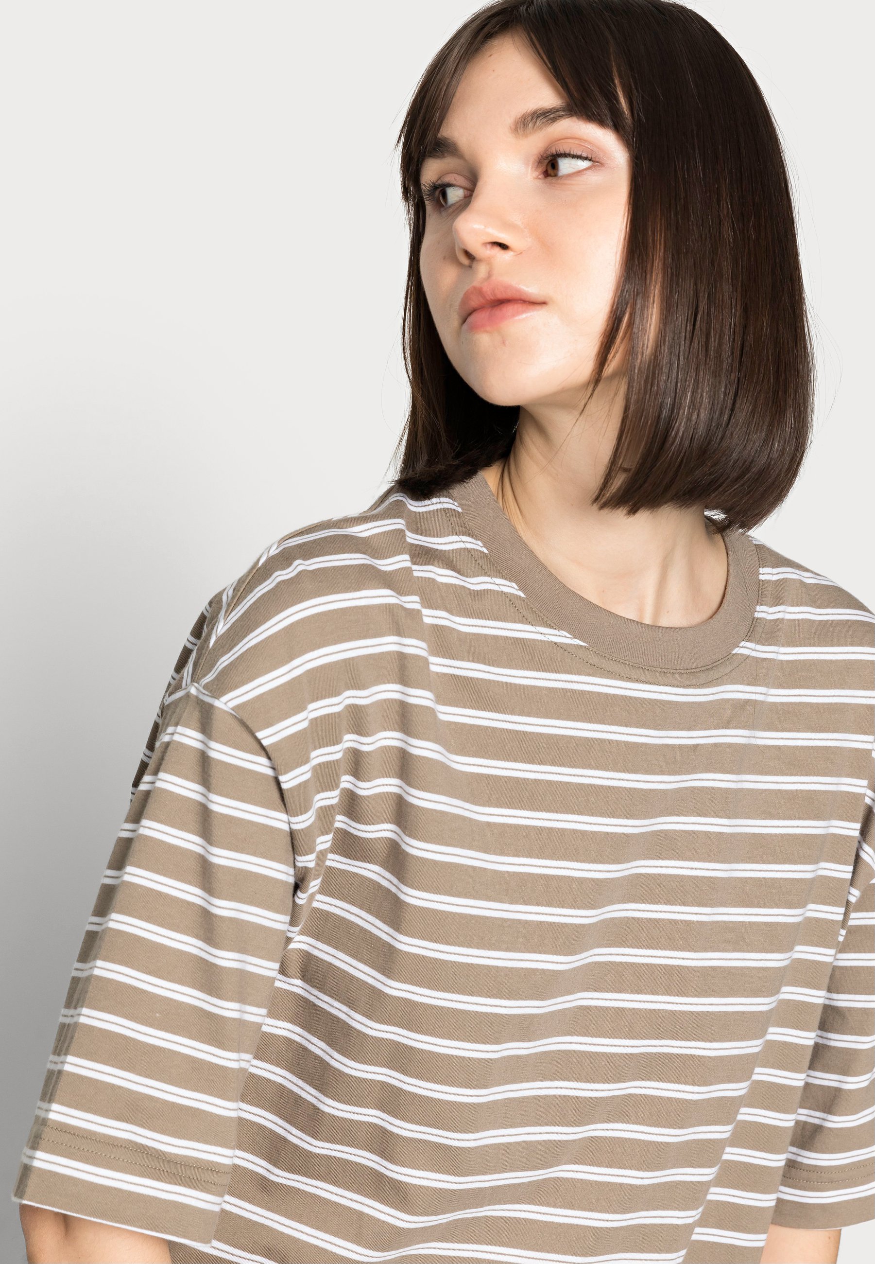 ARKET Basic T-shirt - mole stripe/taupe 