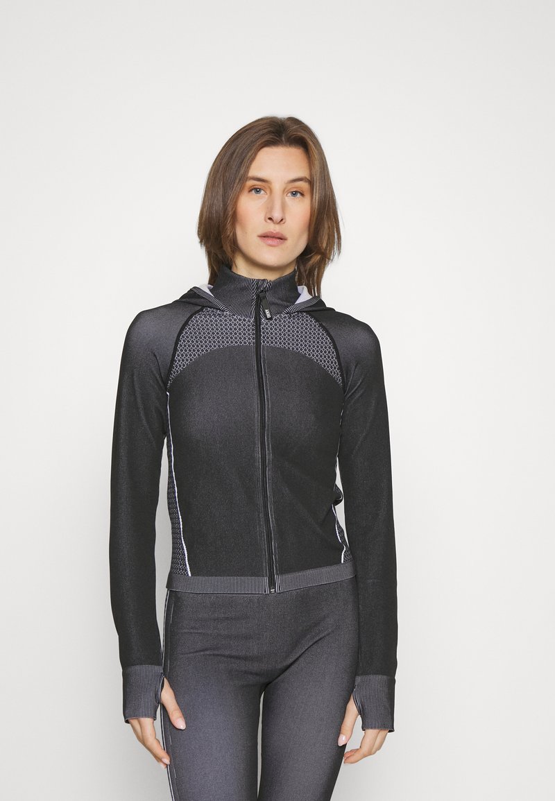 DKNY TWO TONE SEAMLESS FULL ZIP HOODIE THUMB HOLES Training jacket