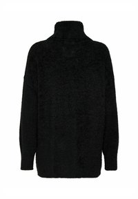 Maglione a collo alto nero con vestibilità rilassata, realizzato in tessuto morbido e testurizzato, dotato di maniche lunghe e colletto alto.