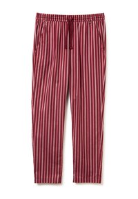 Bordeaux gestreepte loungebroeken met een elastische tailleband en trekkoord, voorzien van zijzakken en een comfortabele pasvorm.