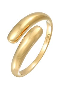 Guldpläteret ring med et glat, buet design, der har to sammenflettede sektioner. Markerede med "925", hvilket angiver indhold af sterlingsølv.