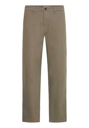 Khaki chinos made of cotton. Featuring a straight fit, front pockets, single back pocket, and a button closure at the waist.