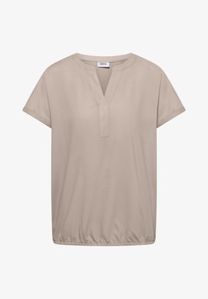 Blusa beige a maniche corte con scollo a V con intaglio e orlo elasticizzato, realizzata dal marchio Cecil.