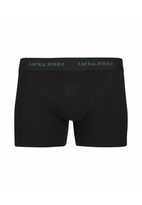 Fekete boxeralsó, pamutból készült, fazonra szabott designnal. Rugalmas derékpánttal rendelkezik, amelyen világos kék színnel van nyomva a "JACK & JONES" felirat.