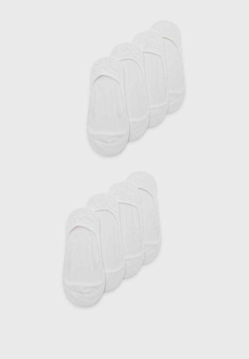 Juego de seis calcetines invisibles blancos de algodón, con un diseño bajo, textura suave y aberturas elásticas para un ajuste seguro.