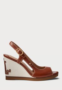 Lauren Ralph Lauren - RONI BURNISHED LEATHER SANDAL - Sandali con zeppa - deep saddle tan Immagine in miniatura 1