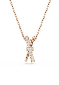 Halsband i roséguld med två korsande stavar, varav en är prydd med klara ädelstenar i kronsättning, på en delikat kedja.