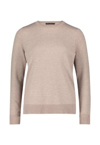 Maglione beige chiaro realizzato in tessuto morbido, con scollatura a girocollo, maniche lunghe e polsini e fondo a costine per una vestibilità comoda.